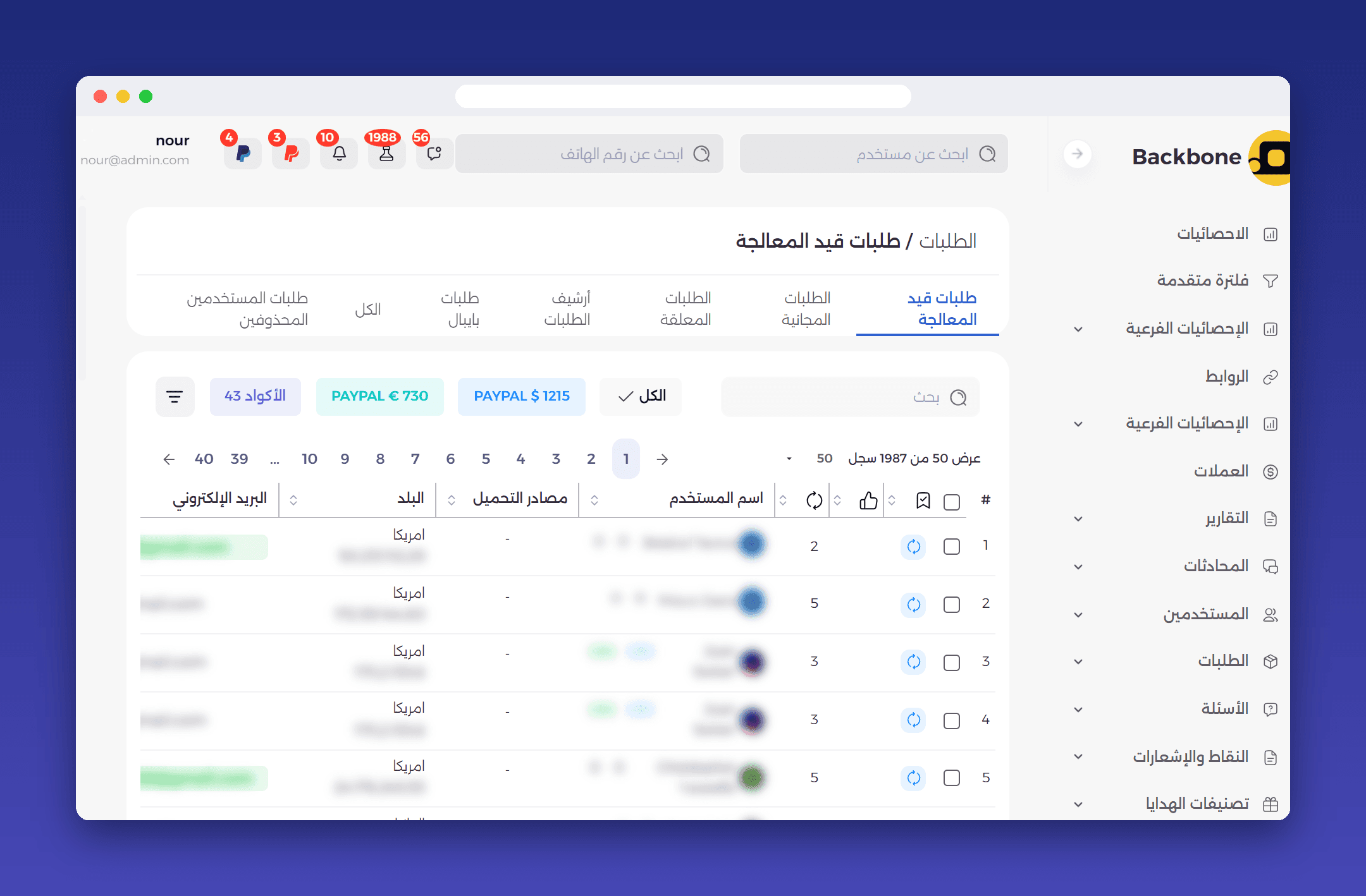 Pending redemption orders with tabs, filters and a paginated table